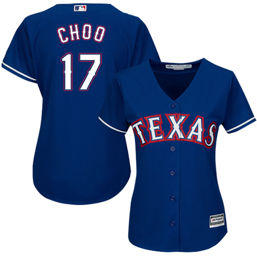 Rangers #17 Shin-Soo Choo Blue Alternate Women's Stitched MLB Jersey - Click Image to Close